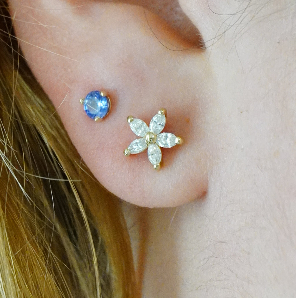 14k Lab Diamond Flower Stud Earrings