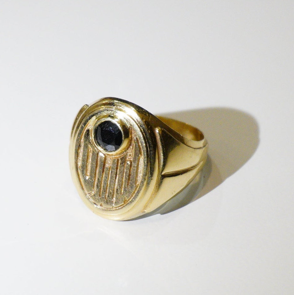 Vintage 14k Signet, Black Diamond, DWW initials