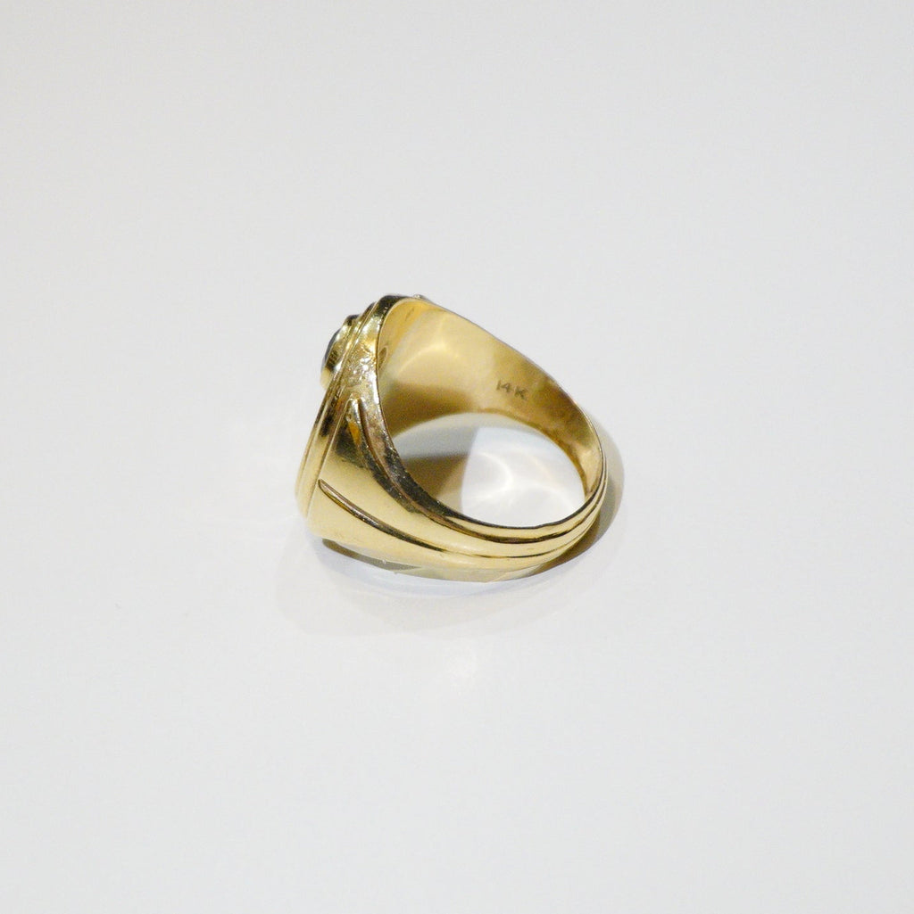 Vintage 14k Signet, Black Diamond, DWW initials