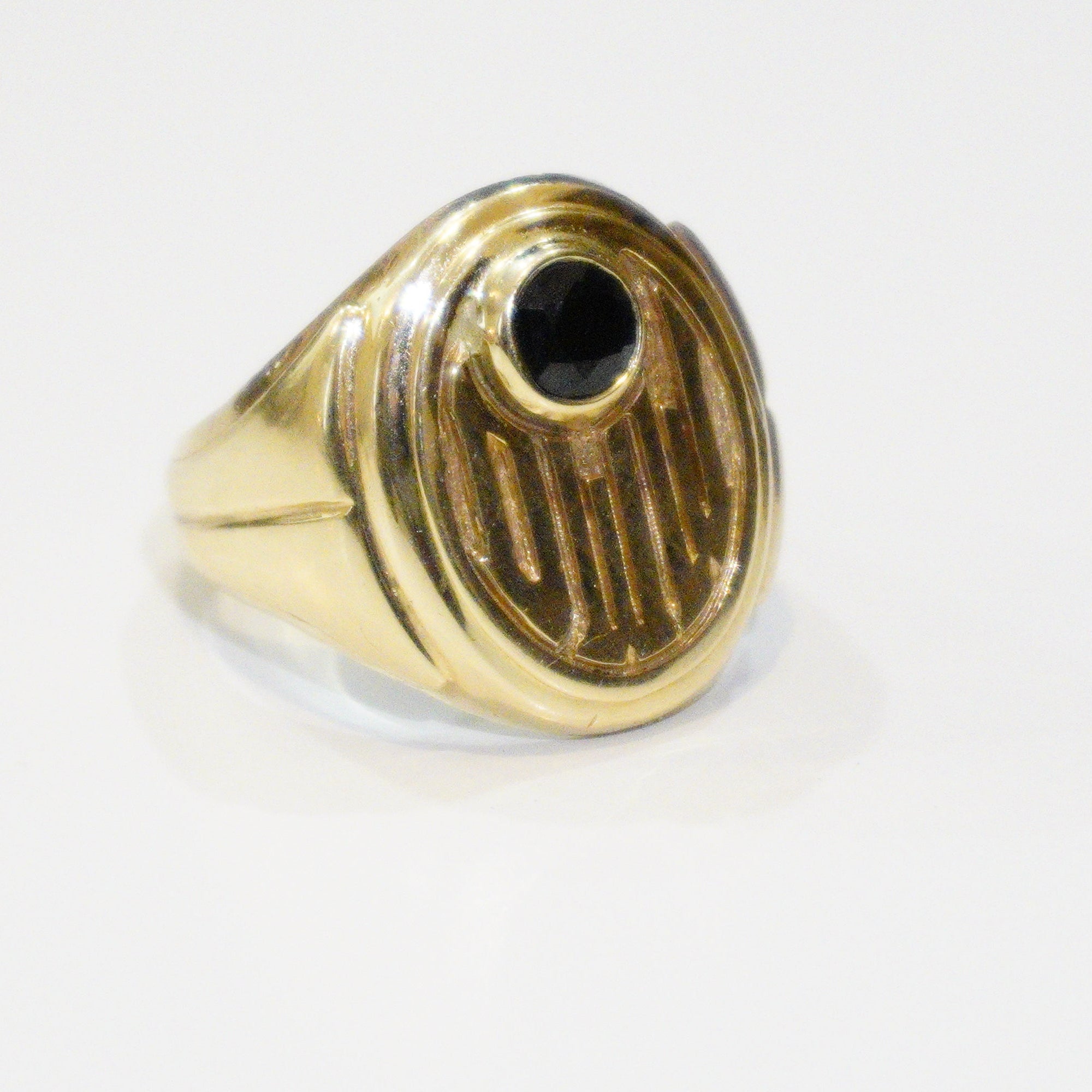 Vintage 14k Signet, Black Diamond, DWW initials