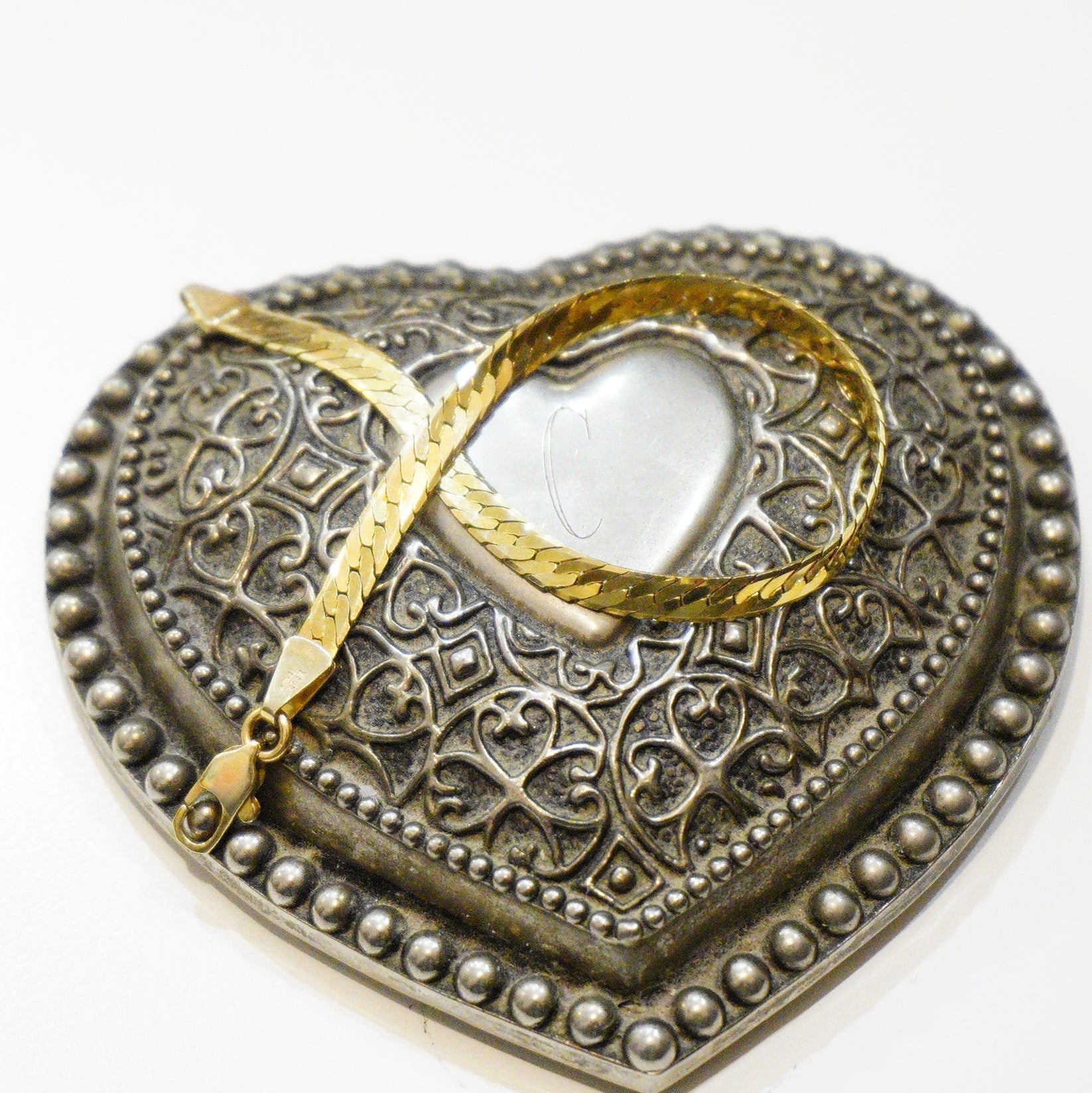 Vintage 14k Herringbone Bracelet, Women’s Gold Bracelet