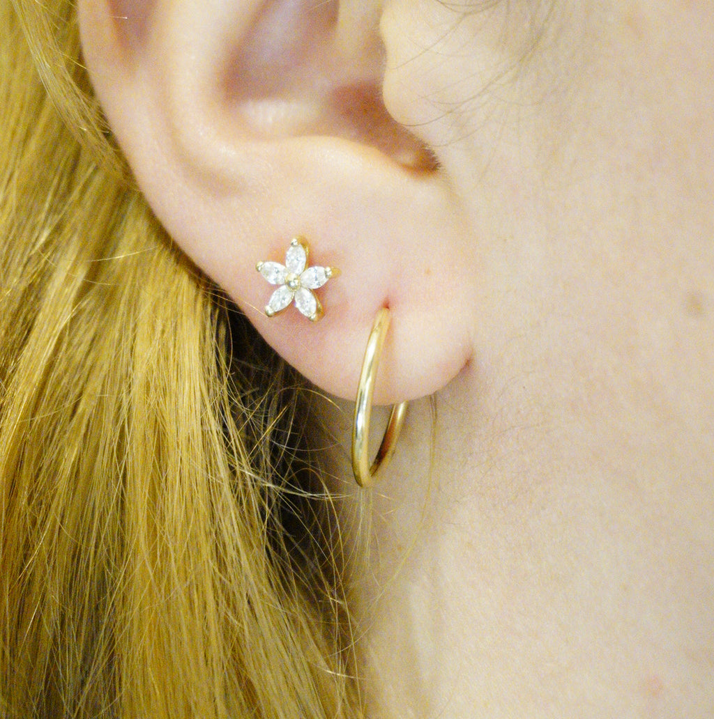 14k Lab Diamond Flower Stud Earrings