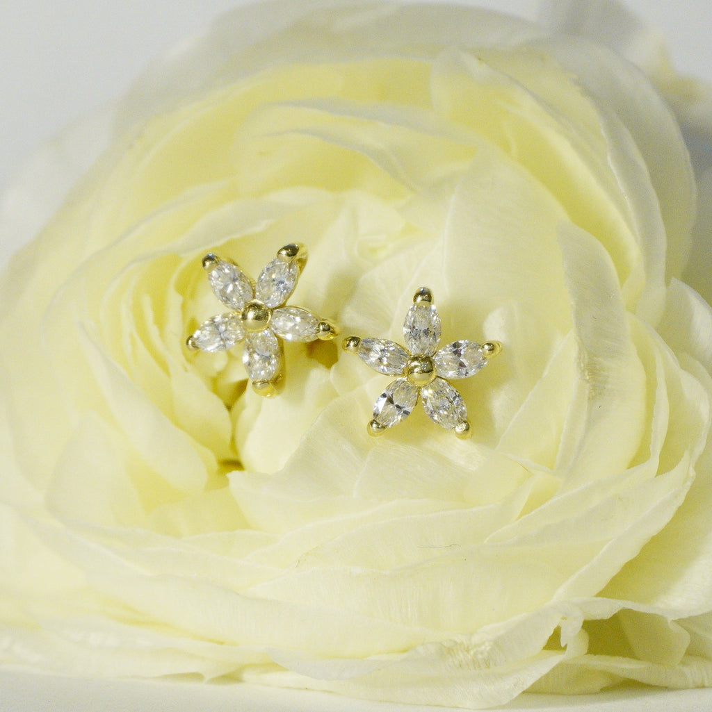 14k Lab Diamond Flower Stud Earrings
