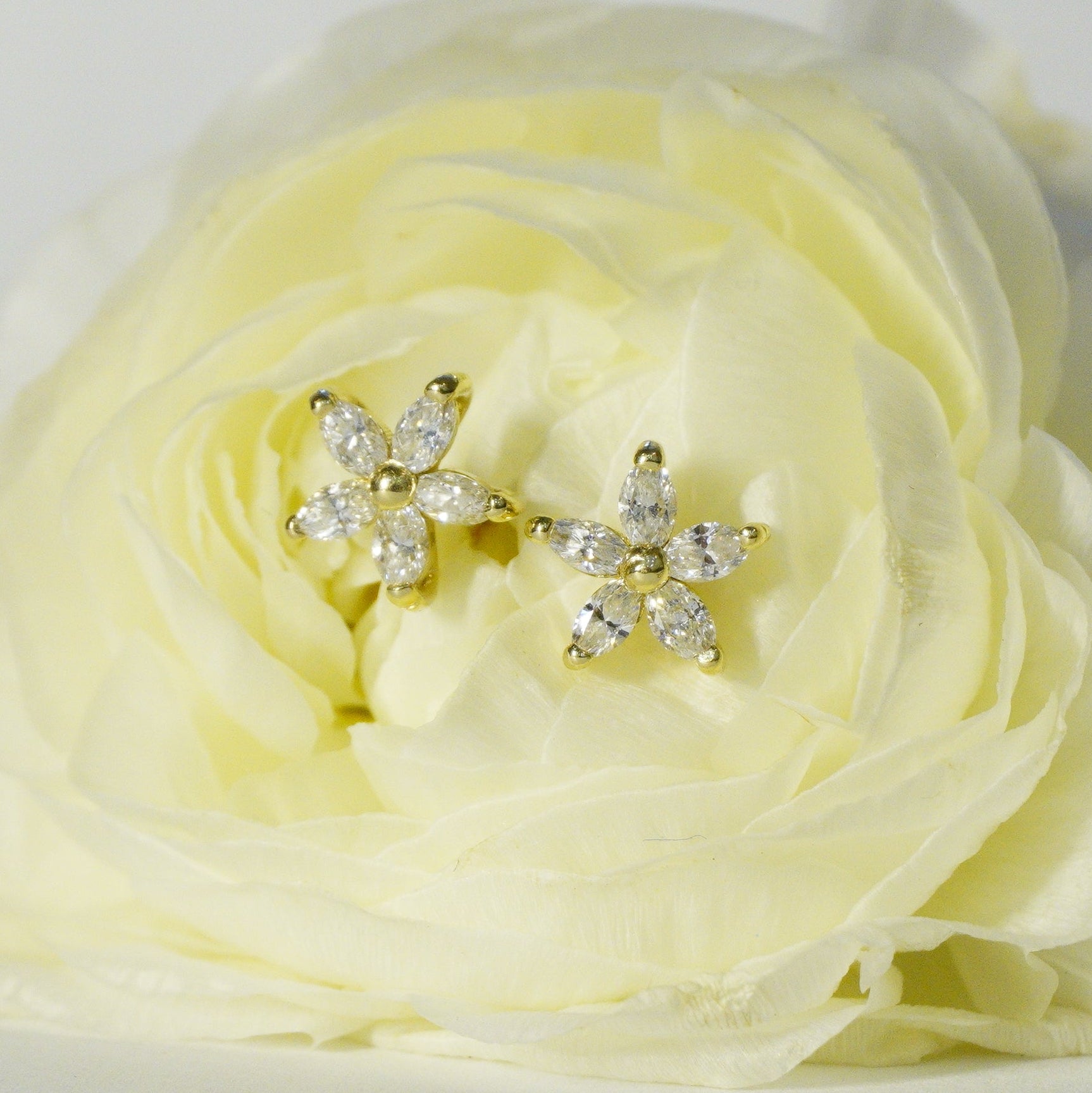 14k Lab Diamond Flower Stud Earrings