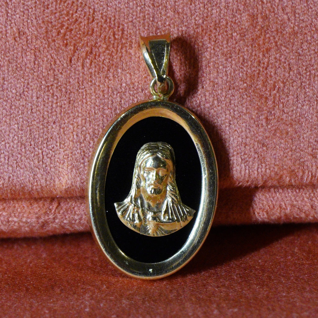 14k Black Onyx Jesus Pendant