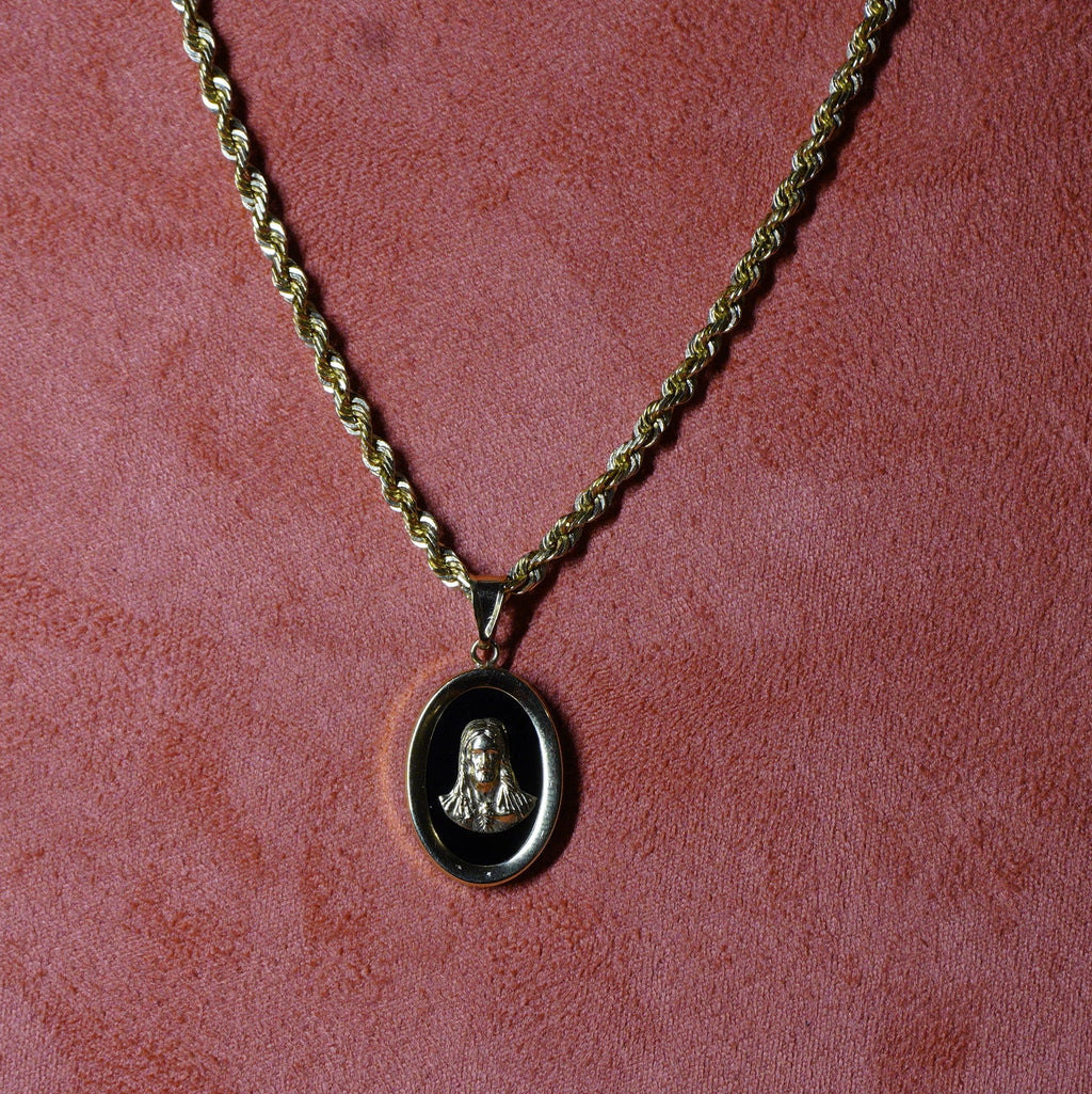 14k Black Onyx Jesus Pendant
