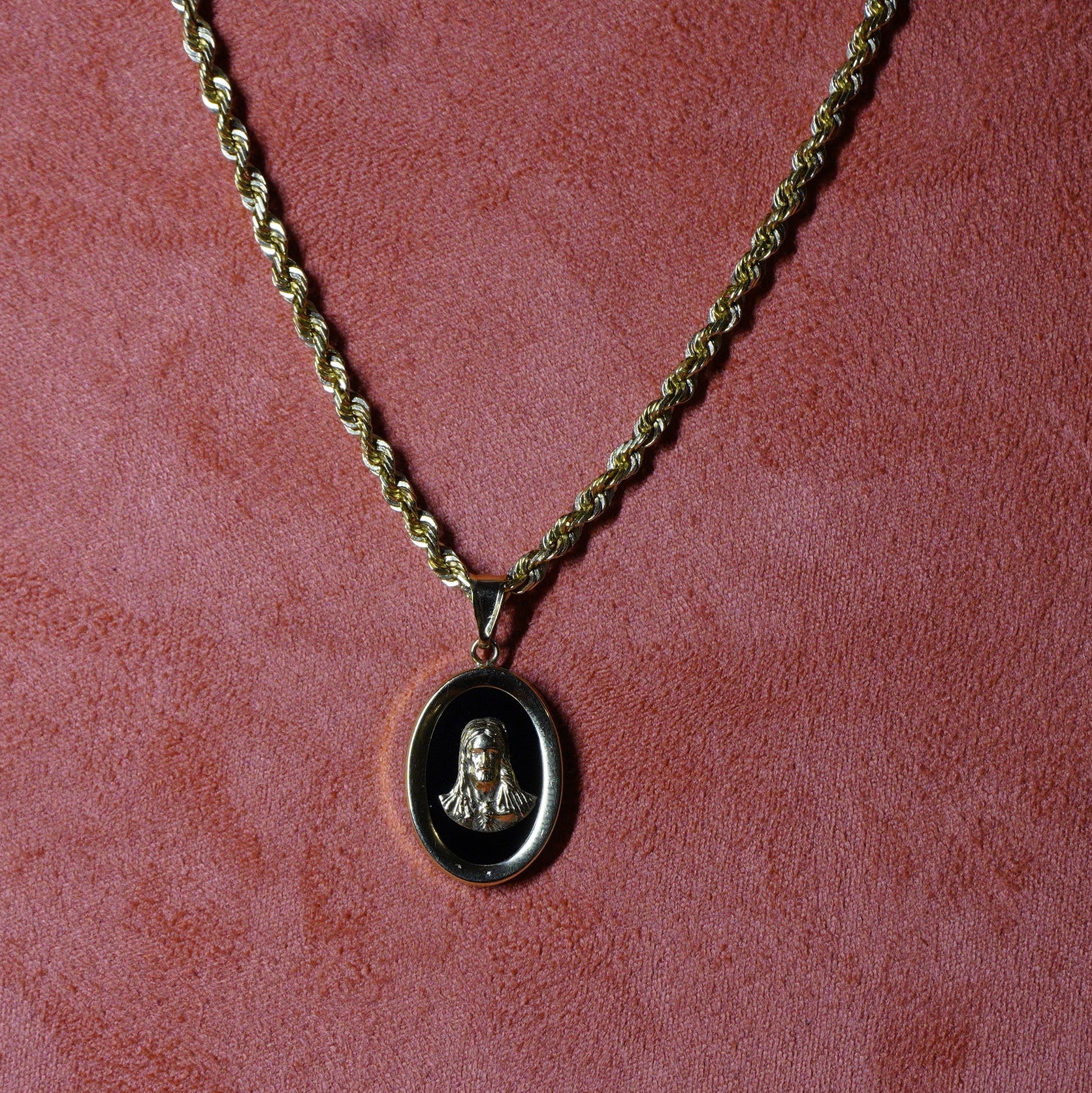 14k Black Onyx Jesus Pendant
