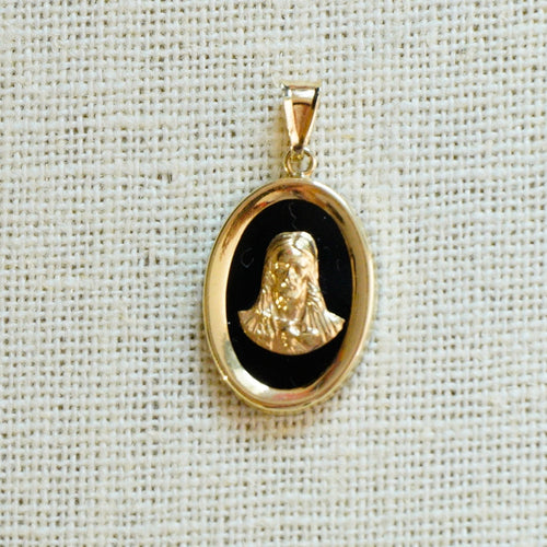 14k Black Onyx Jesus Pendant