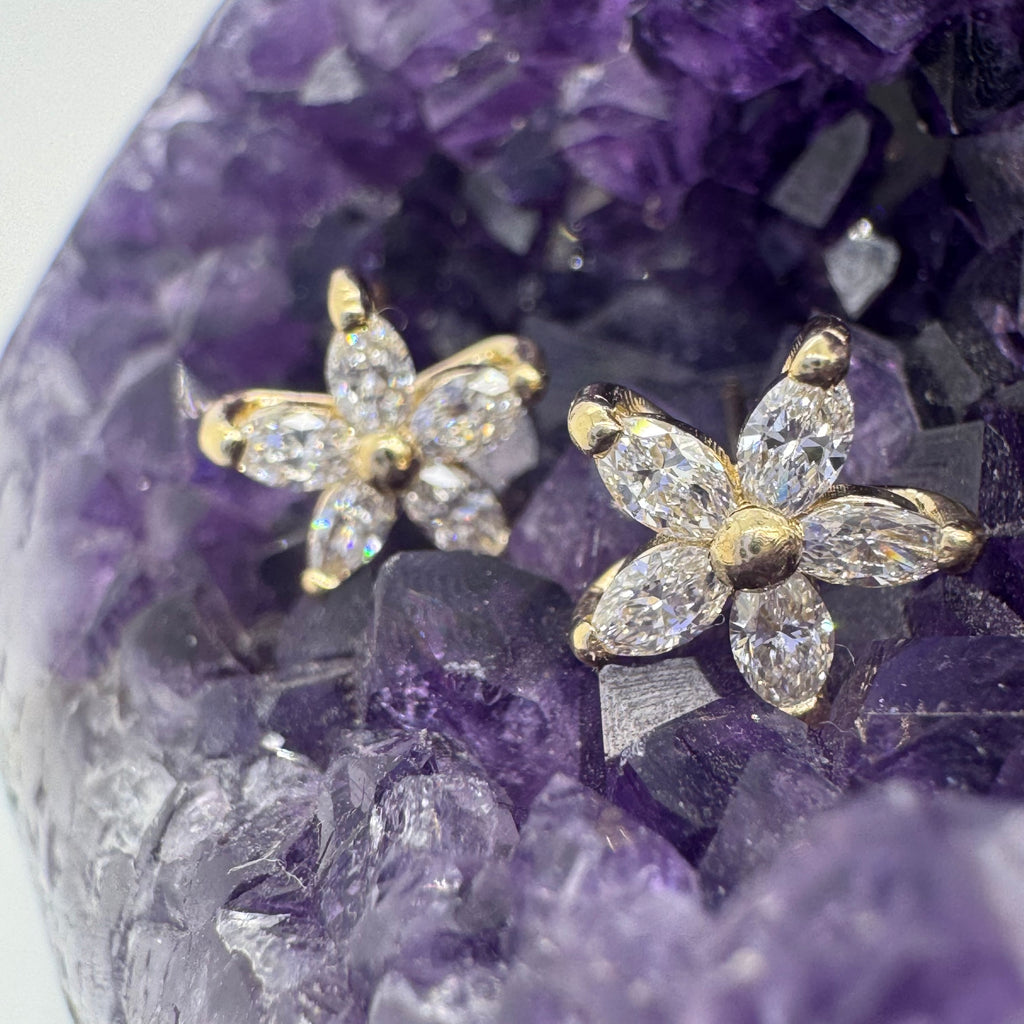 14k Lab Diamond Flower Stud Earrings