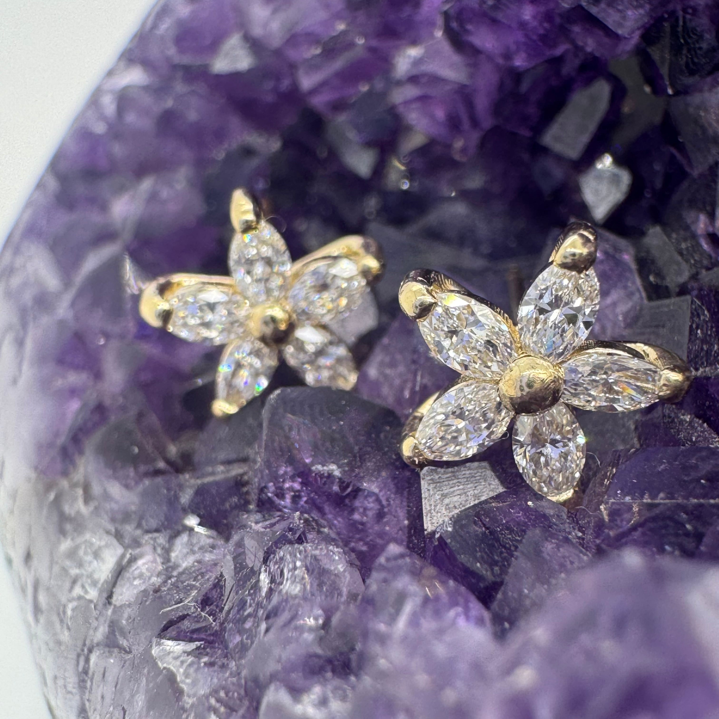 14k Lab Diamond Flower Stud Earrings